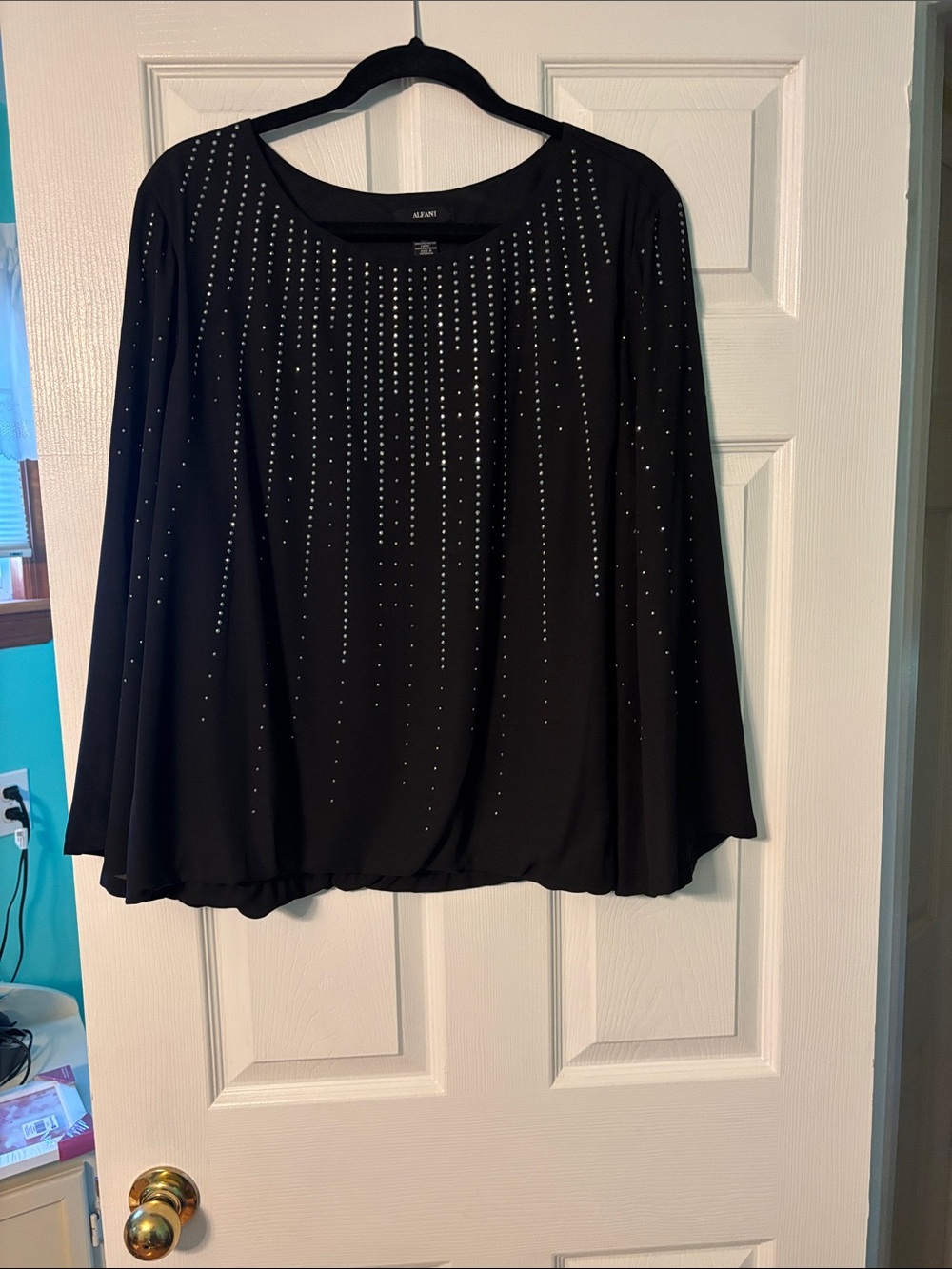 Alfani Black Long Sleeve Top with Silver Stud Detailing
